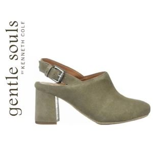Kenneth Cole Gentle Souls TAMI Slingback Taupe Gray Suede Leather Mule Sz 5.5